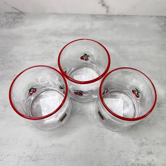 3 Cherry Icon Juice Drinking Glass Set - Picture 3 of 3